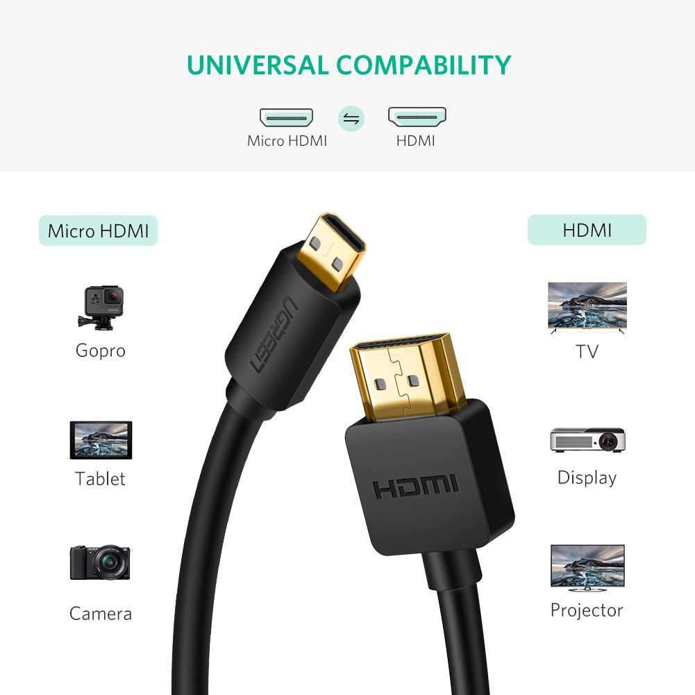 Cáp chuyển Micro HDMI Type D sang HDMI Type A Dài 1-3M UGREEN HD127