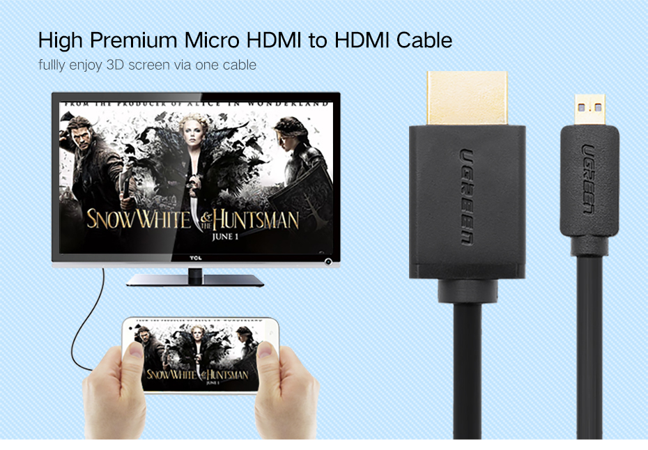 Cáp chuyển Micro HDMI Type D sang HDMI Type A Dài 1-3M UGREEN HD127
