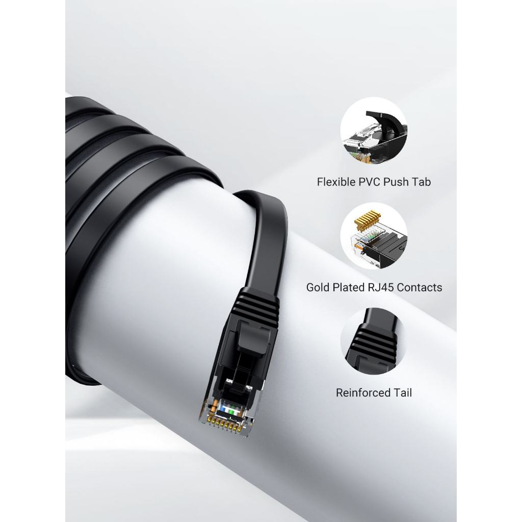 Dây mạng Cat6 dây dẹt UGREEN NW102 màu đen 8 lõi dài từ 0.5m - 30m tốc độ 1000Mbps