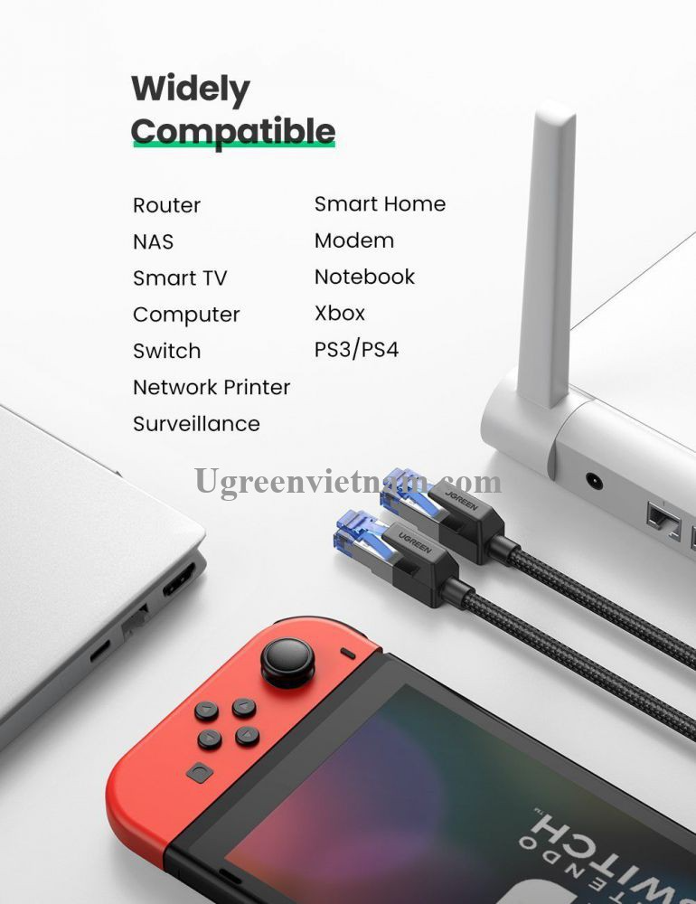 áp mạng Cat8 UGREEN NW153 – Hỗ trợ chuẩn BASE-T 40Gbps – Đầu đúc sẵn,Dây bọc dù