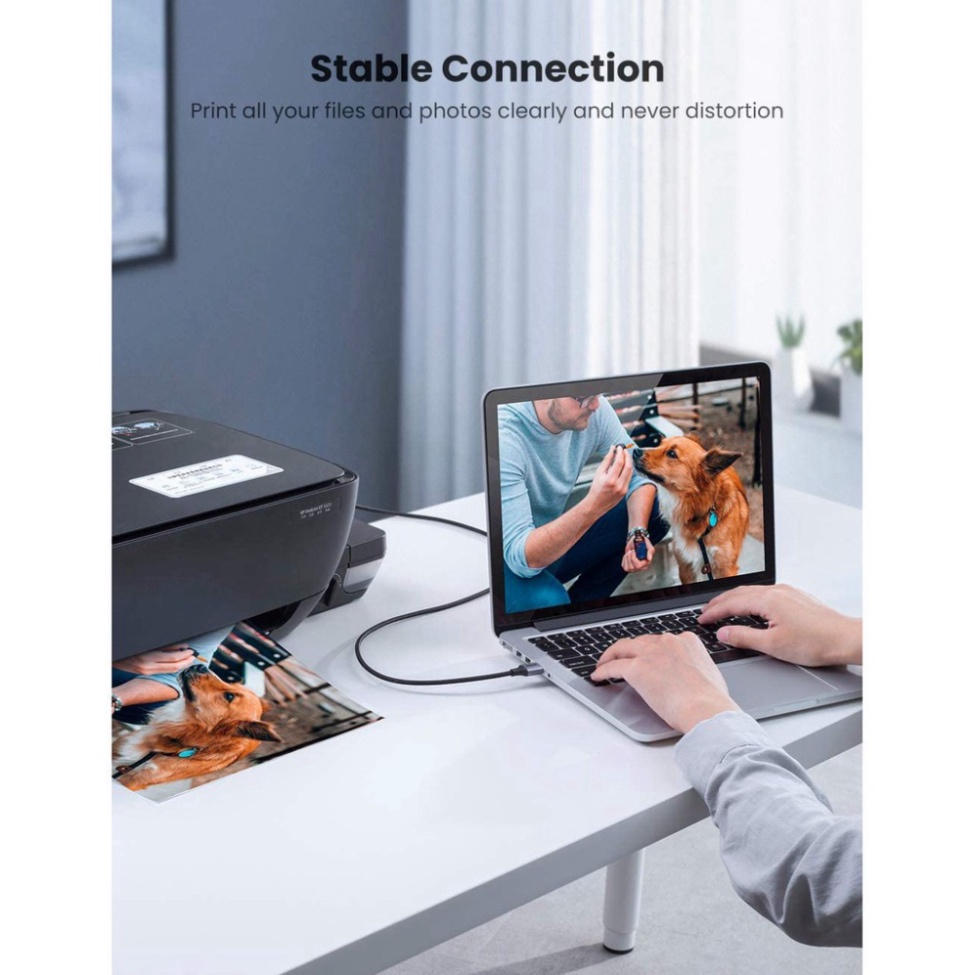 Cáp máy in USB A to USB B Ugreen US369, dài 1m, 2m , 3m , 5m dây dù bọc nhôm cao cấp