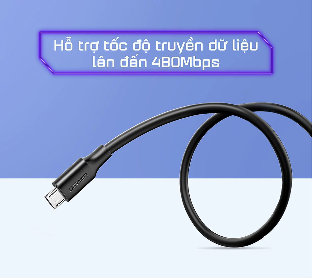 Cáp sạc Micro USB UGREEN US289 Sạc ổn định dòng 2.4A, tốc độ truyền dữ liệu 480Mbps