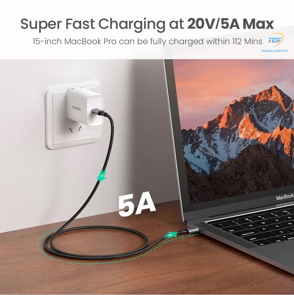 Cáp USB Type C sạc 100w 5A QC3.0 Ugreen US136 dây bọc dù đầu nhôm