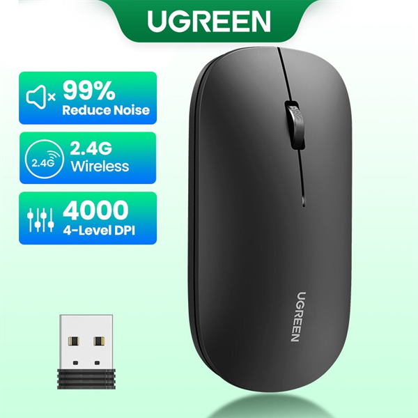 Chuột chống ồn Không Dây 2.4 G UGREEN 90372 có độ nhạy 4000DPI Chính hãng