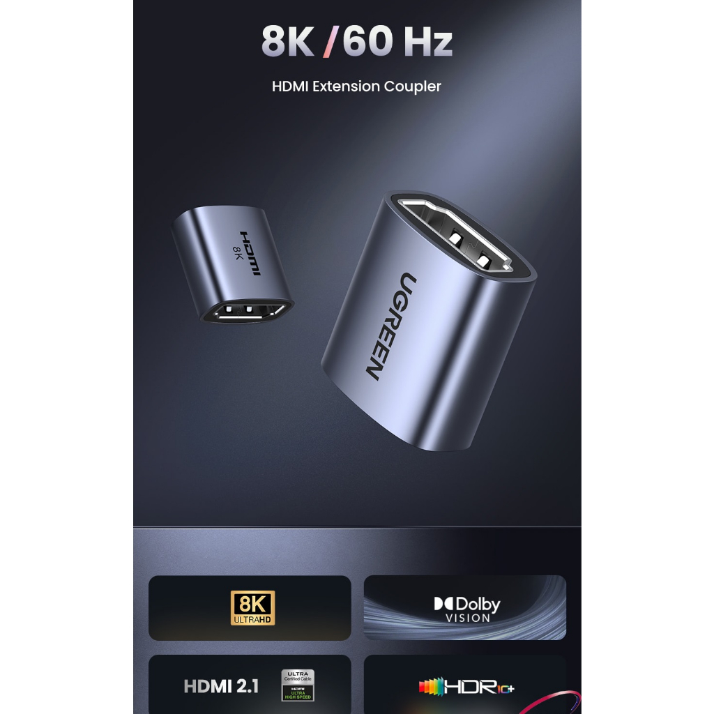 Đầu nối HDMI 2.1 Ugreen 90592 Hỗ trợ 8K@60Hz, 48Gbps, eARC 3D HDR