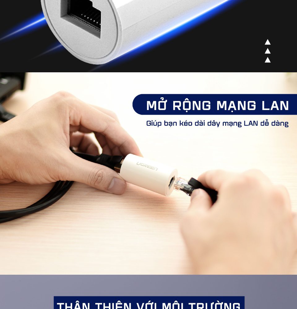 Đầu Nối Mạng Ugreen 20391 chống sét tốc độ 10Gbps dùng cho cat5 , cat6 , cat7