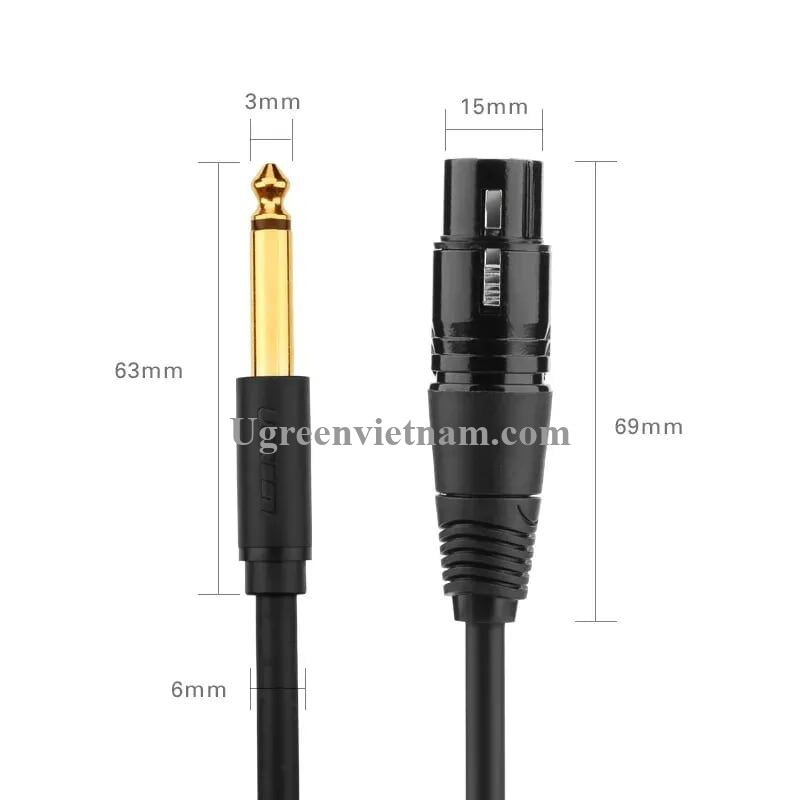 Cáp chuyển đổi từ 6.5mm sang AV Cannon (XLR) âm cho microphone, stereo, mixer, amplifier, camera Environment Ugreen AV131