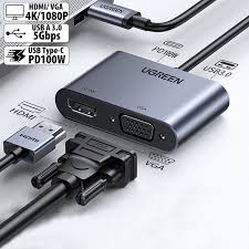 Bộ chuyển USB Type C To VGA+HDMI 4k Ugreen 50505 – Hỗ trợ sạc PD 100W+ USB 3.0