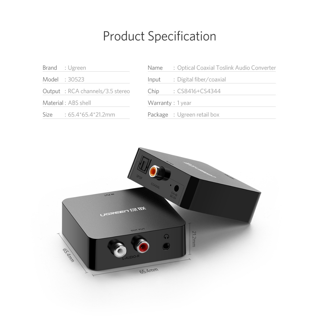 Bộ Chuyển Đổi Âm Thanh Quang và Coaxial Sang RCA Cao Cấp Ugreen 30523