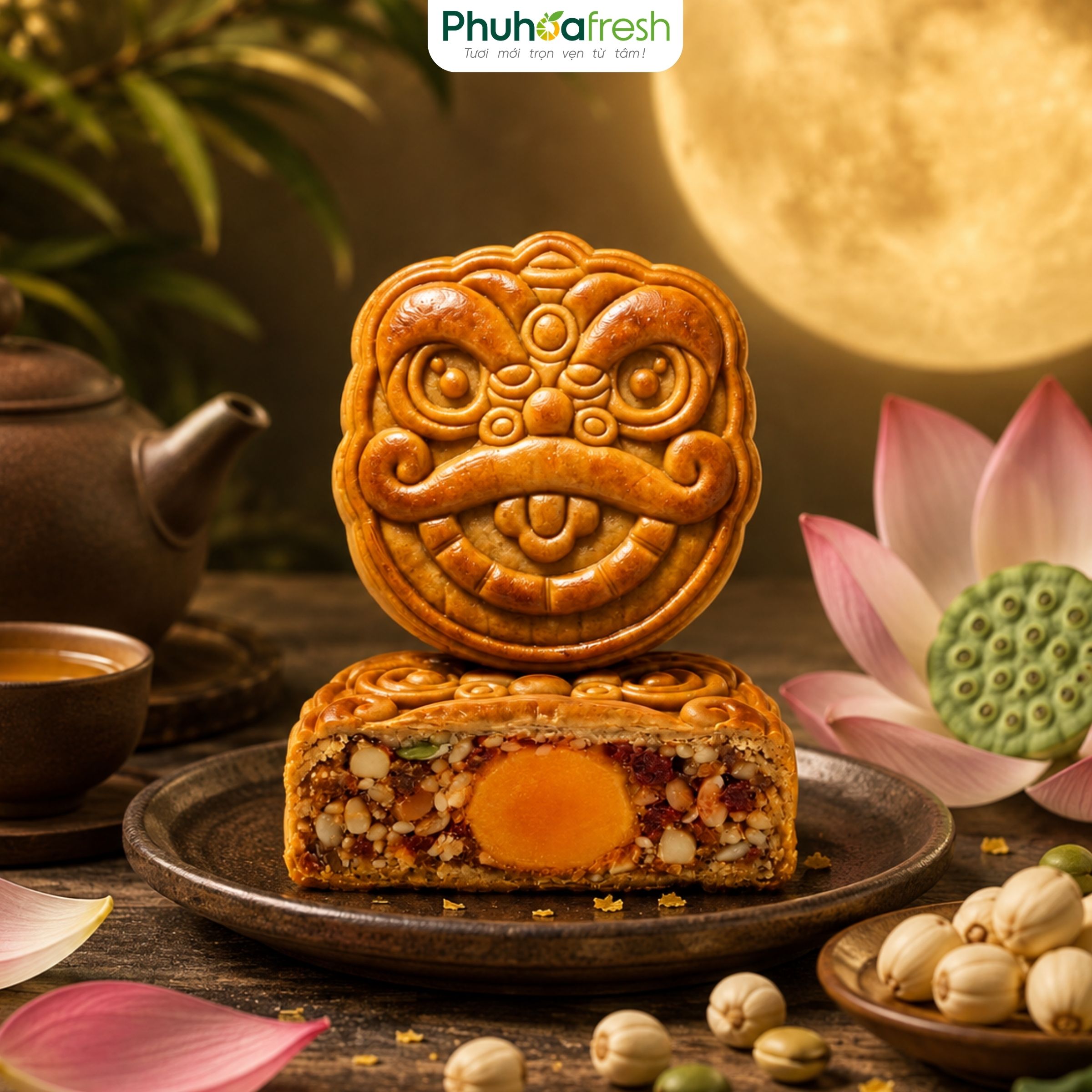 Bánh Trung Thu Thập Cẩm Xá Xíu Thượng Hạng 150g - Cái Lò Nướng