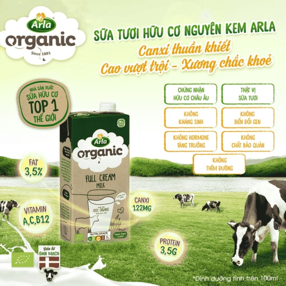 Sữa tươi hữu cơ nguyên kem Arla 1L