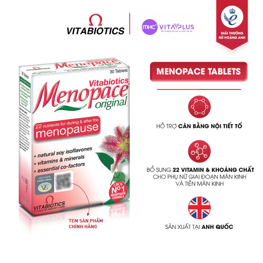 Viên uống Menopace Hộp 30V VITABIOTICS - cân bằng nội tiết cho phụ nữ tiền & mãn kinh