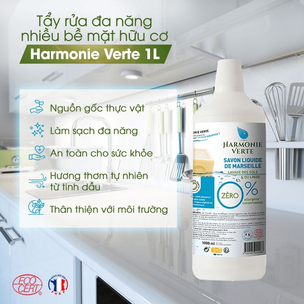 Tẩy rửa đa năng nhiều bề mặt hữu cơ Harmonie Verte 1L