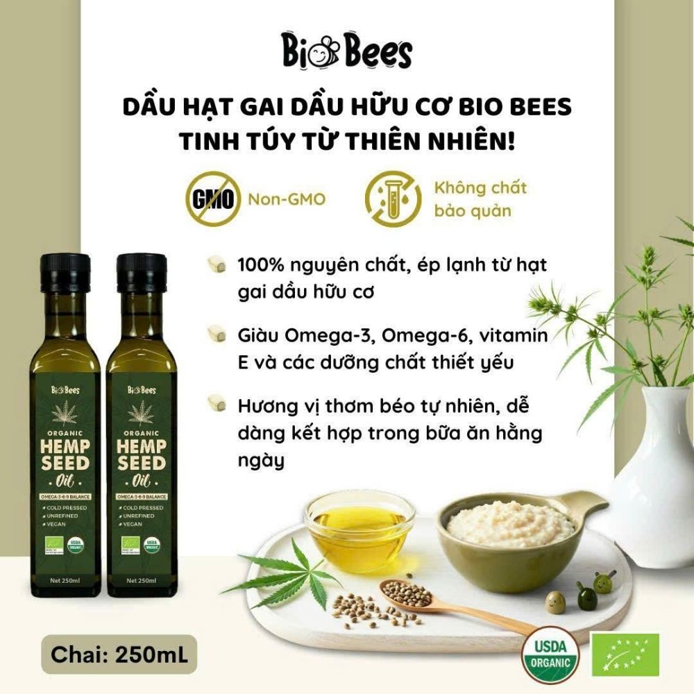 Dầu hạt gai dầu hữu cơ 250mL - BioBees