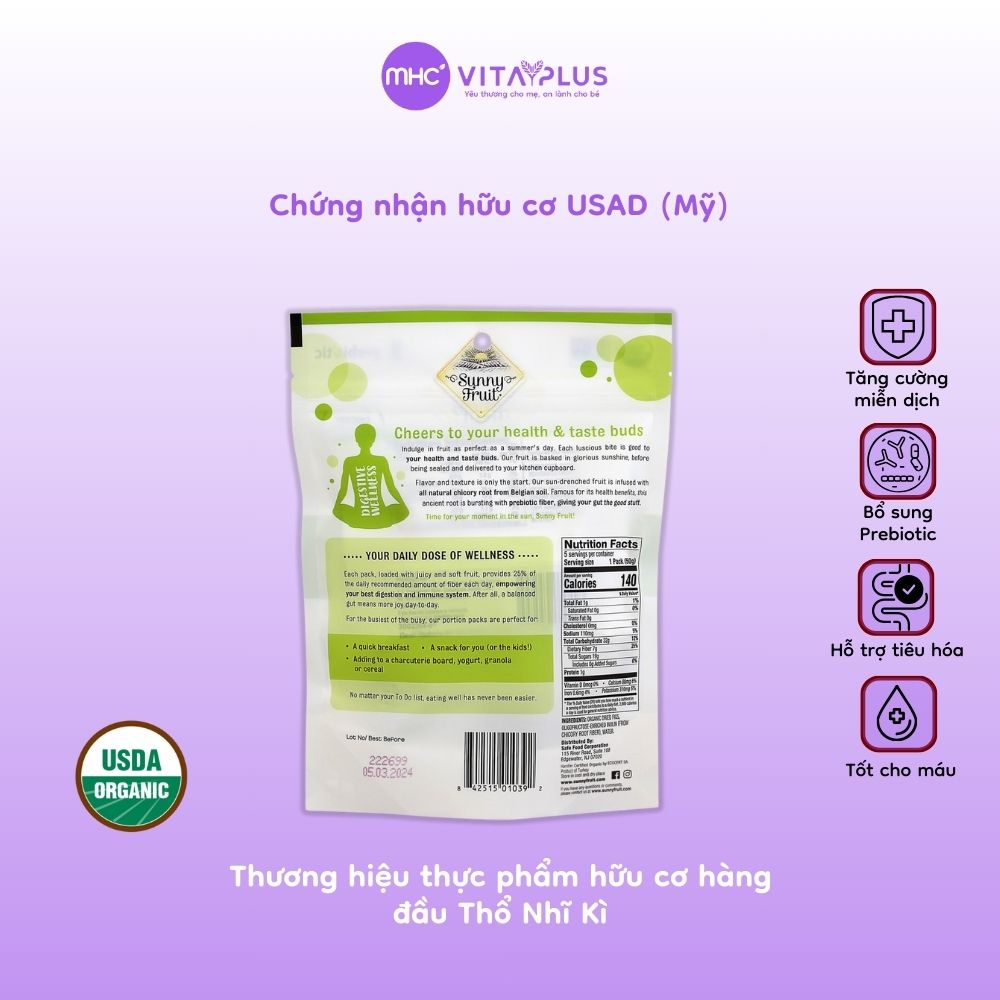 Sung khô hữu cơ bổ sung Prebiotic Sunny Fruit 250g (50g x 5 gói)/ túi - Thổ Nhĩ Kỳ