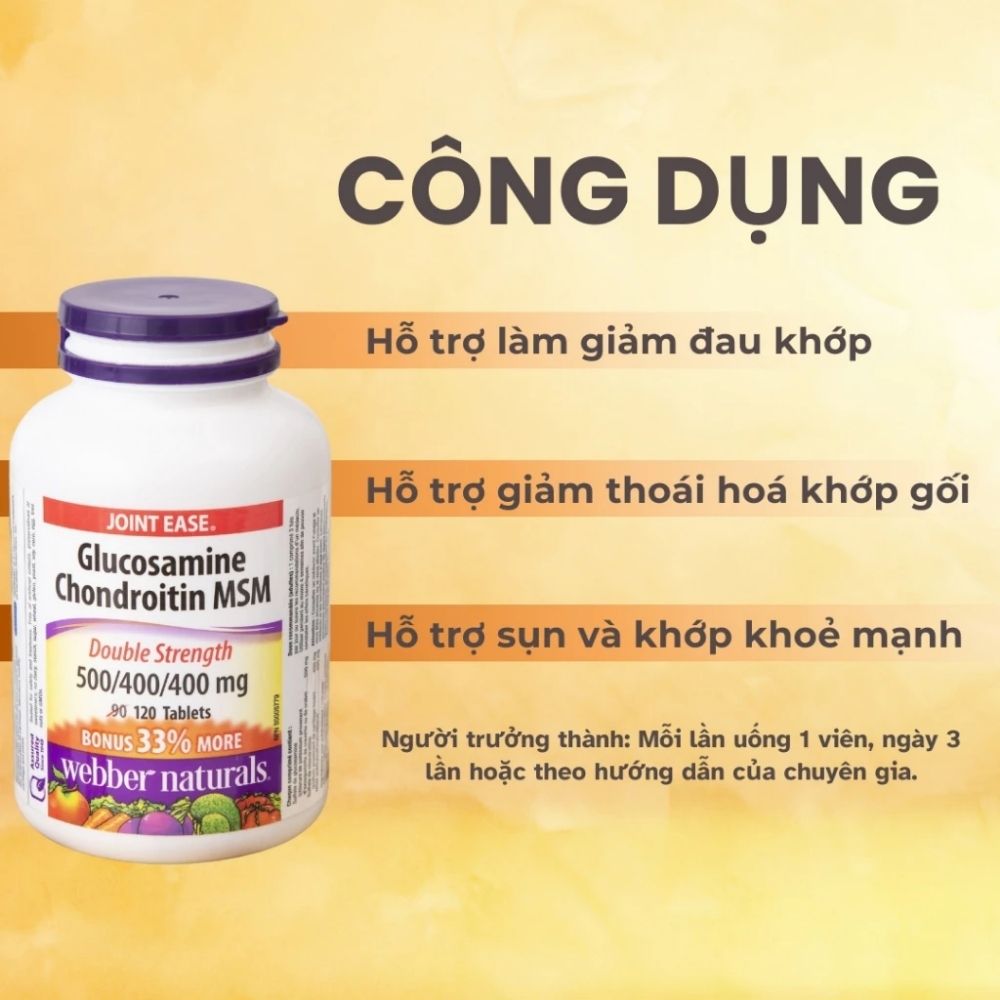 Viên uống bổ sung Glucosamin, Chondrotin, MSM L/120v WEBBER NATURALS giảm đau, thoái hóa khớp