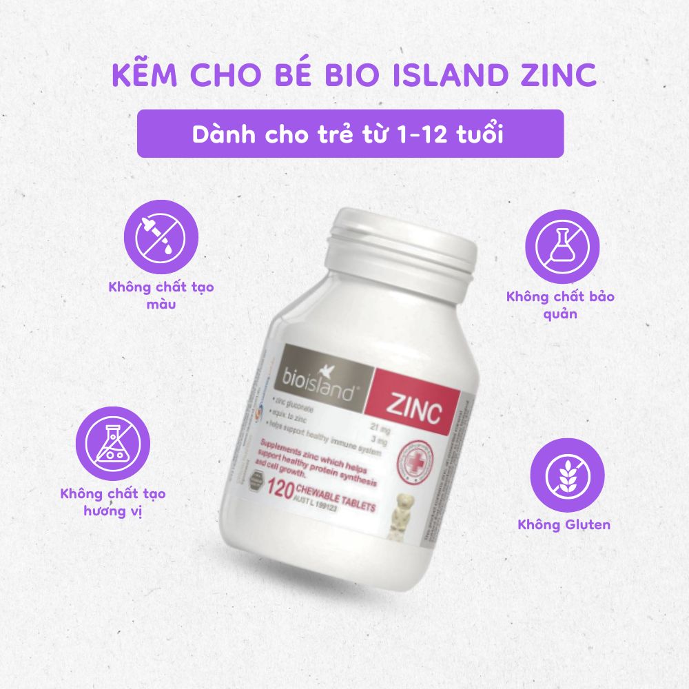 Viên nhai bổ sung kẽm cho bé Bio Island Zinc H/120v của Úc