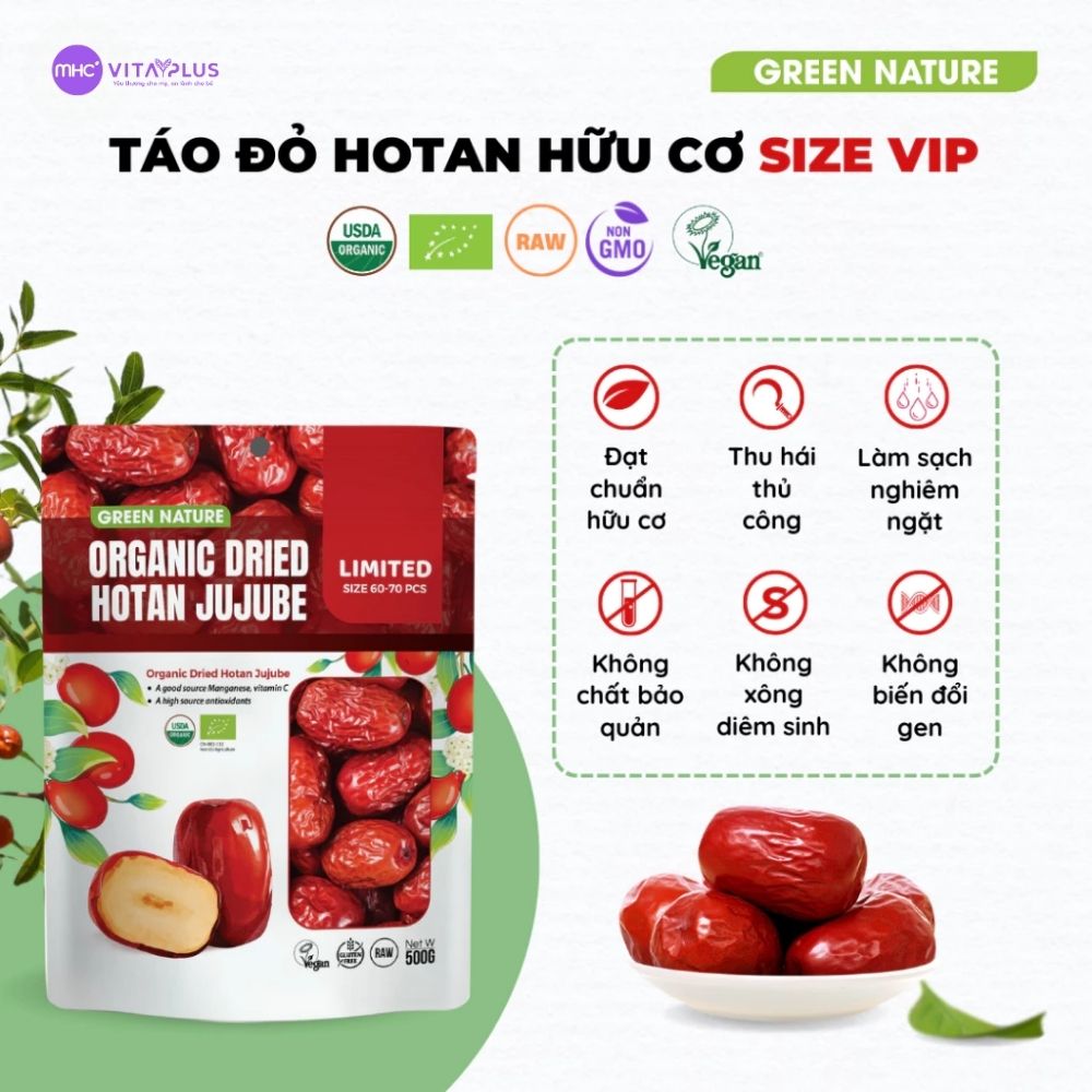 Táo đỏ hữu cơ Hotan 500gr - Green Nature - Size VIP: 60-70 quả / 1kg