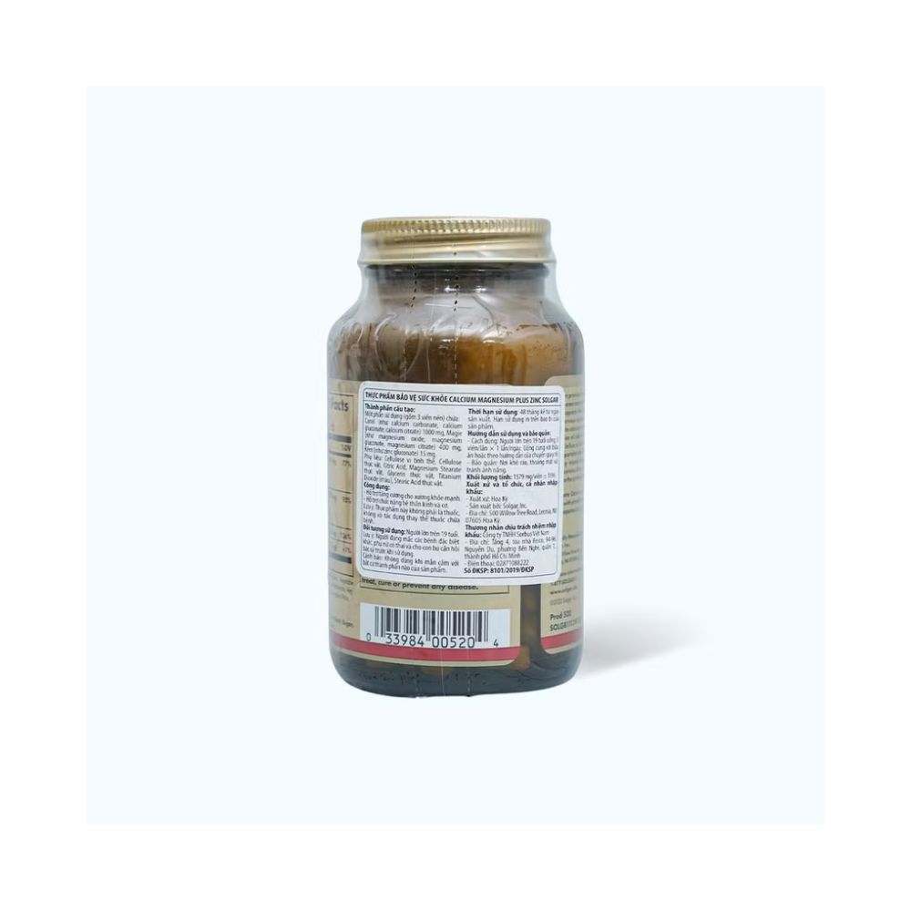 Viên uống Calcium Magnesium plus Zinc L/100v SOLGAR Hỗ trợ cơ xương chắc khỏe