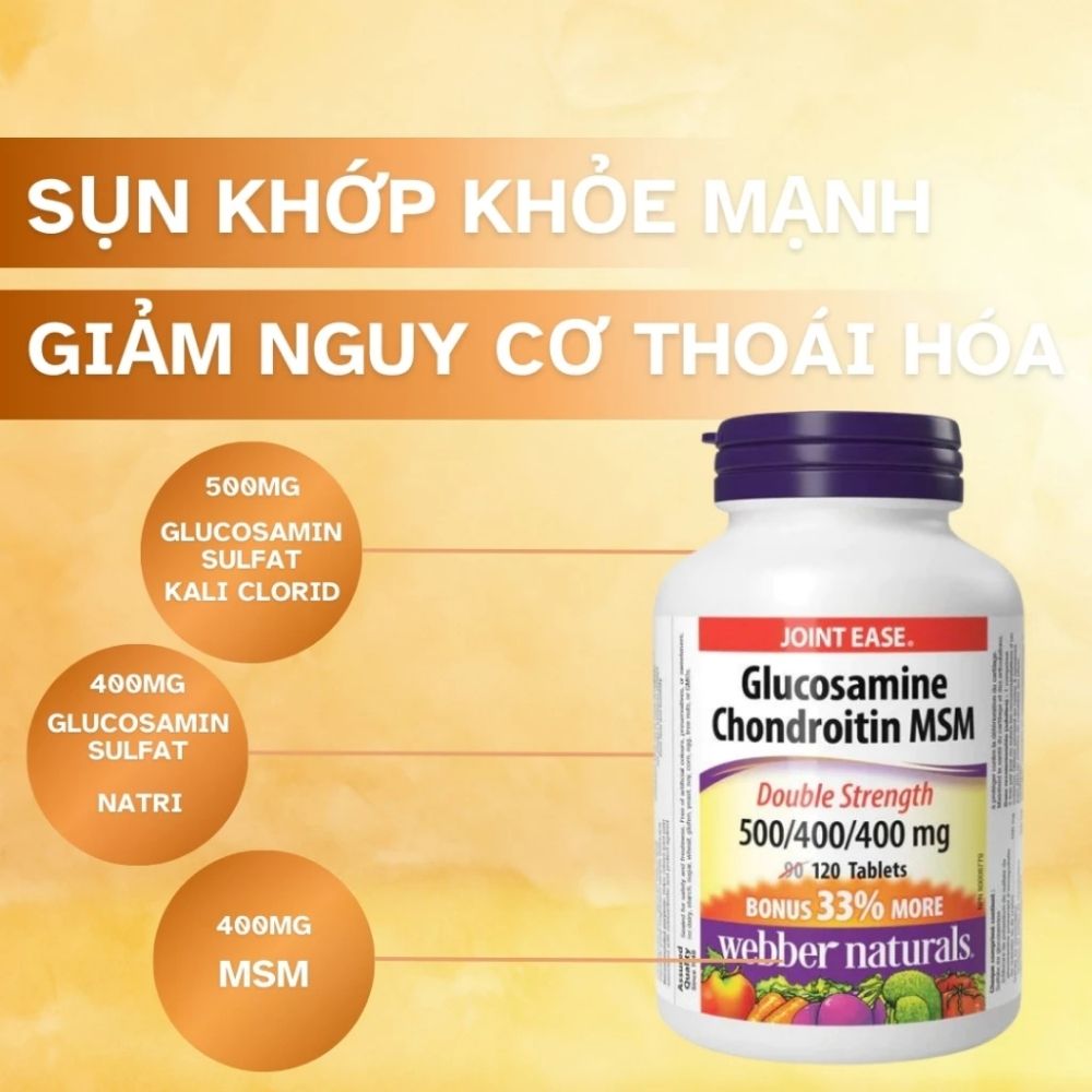 Viên uống bổ sung Glucosamin, Chondrotin, MSM L/120v WEBBER NATURALS giảm đau, thoái hóa khớp