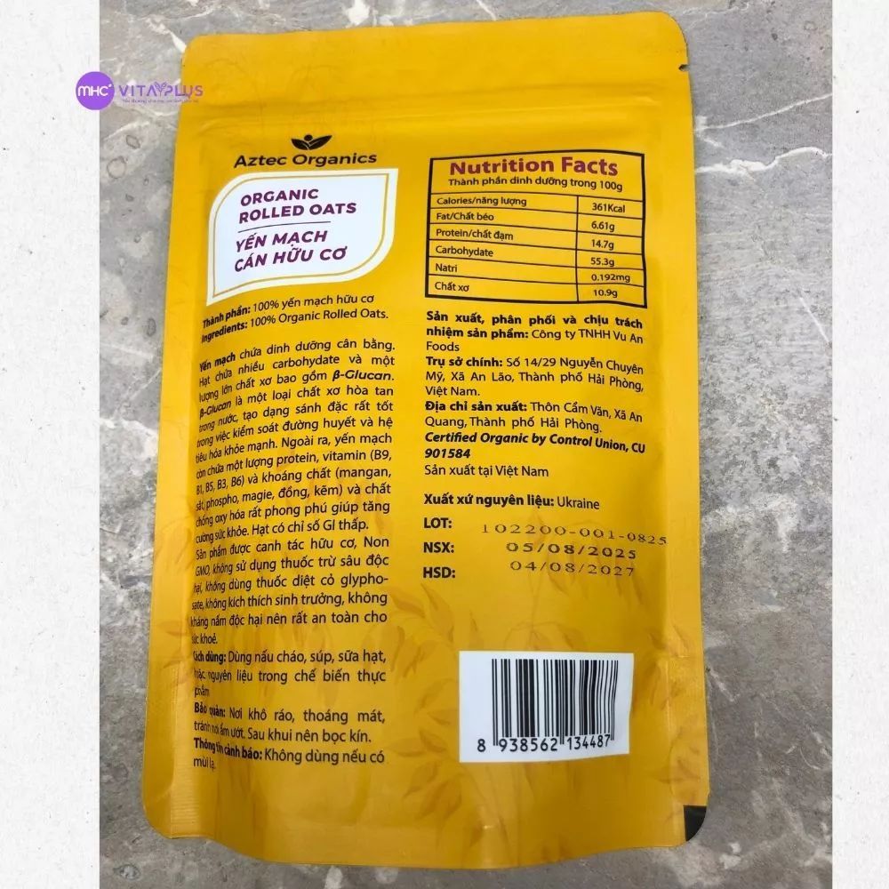 Yến mạch cán hữu cơ - Aztec Organics 200gr