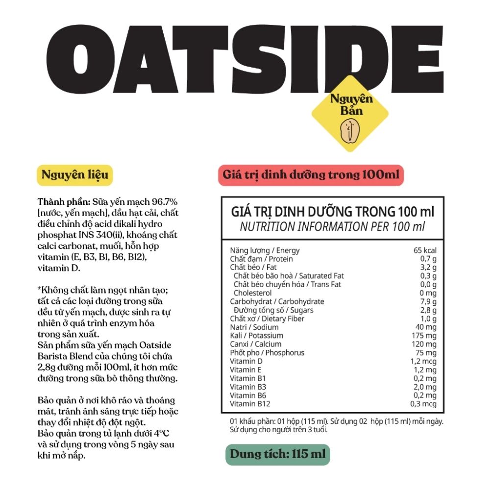 Sữa yến mạch vị nguyên bản OATSIDE 115ml
