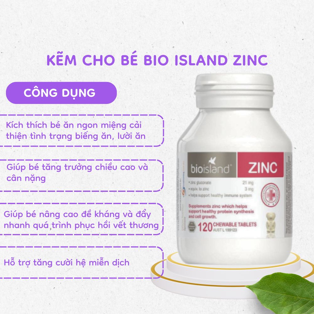 Viên nhai bổ sung kẽm cho bé Bio Island Zinc H/120v của Úc