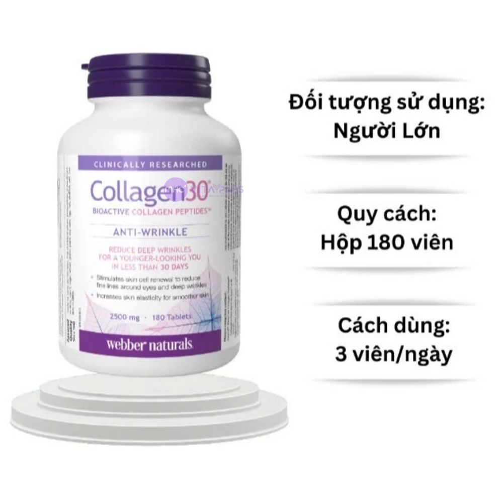 Viên uống Collagen30 H/180v WEBBER NATURALS Collagen Peptide hoạt tính sinh học cao