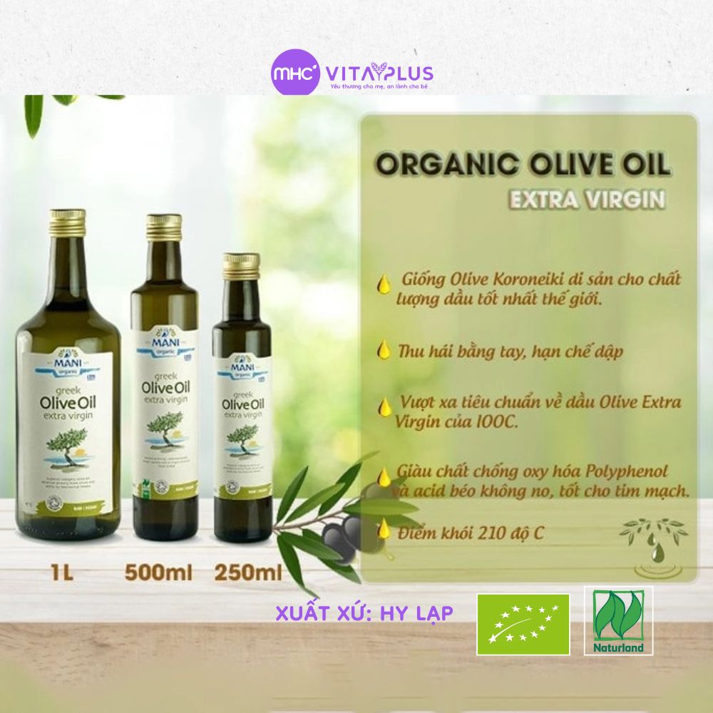 Dầu oliu hữu cơ ép lạnh Extra Virgin Olive 250ml