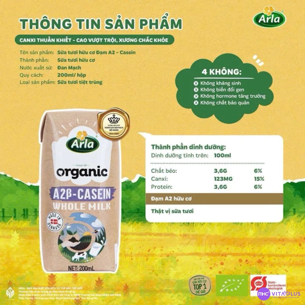 Sữa Tươi Hữu Cơ Đạm A2-Casein 200ml