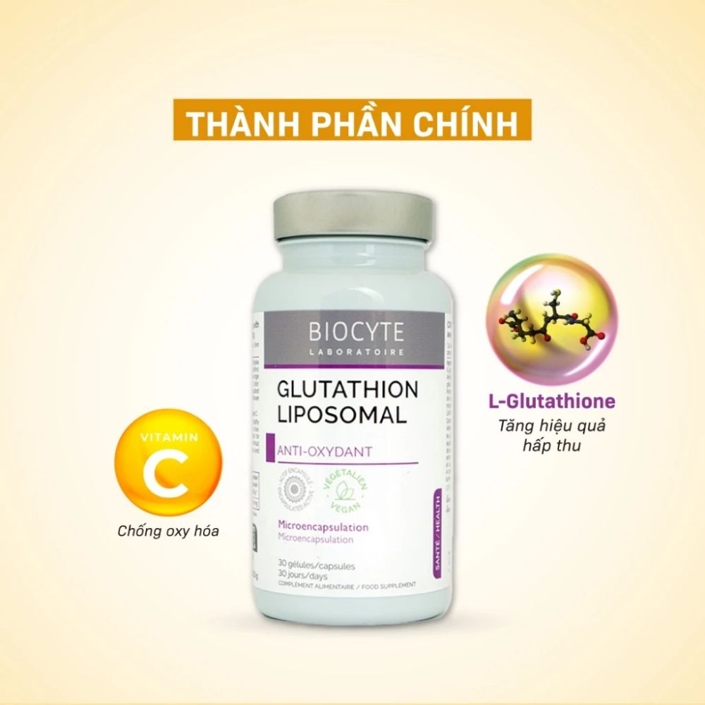 Viên uốn bổ ung Glutathion Liposomal H/30V BIOCYTE Glutathion vi bao chống oxy hóa, sáng da, trị nám