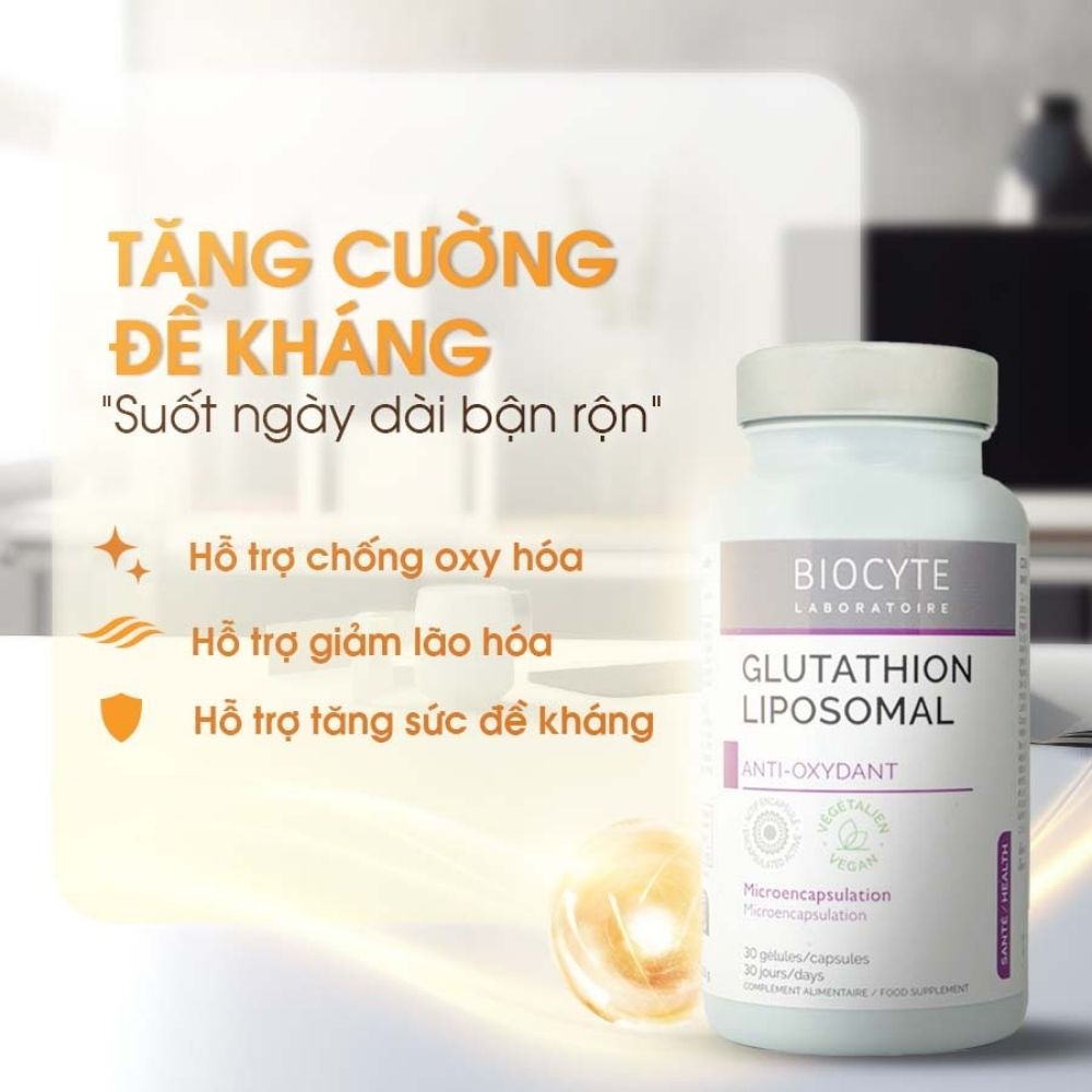 Viên uốn bổ ung Glutathion Liposomal H/30V BIOCYTE Glutathion vi bao chống oxy hóa, sáng da, trị nám