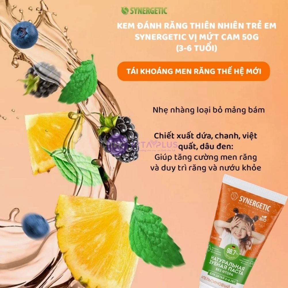 Kem đánh răng thiên nhiên SYNERGTIC vị mứt cam 50G (3-6 tuổi) - Bé gái