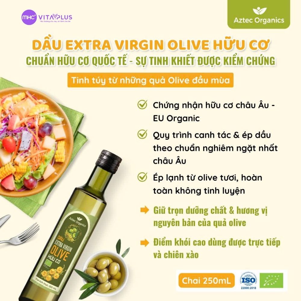 Dầu Extra Virgin Olive hữu cơ 250 ml - Aztec Organics