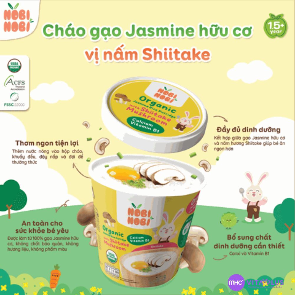 Thực phẩm bổ sung cháo gạo Jasmine hữu cơ Nobi Nobi vị nấm Shiitake 35g