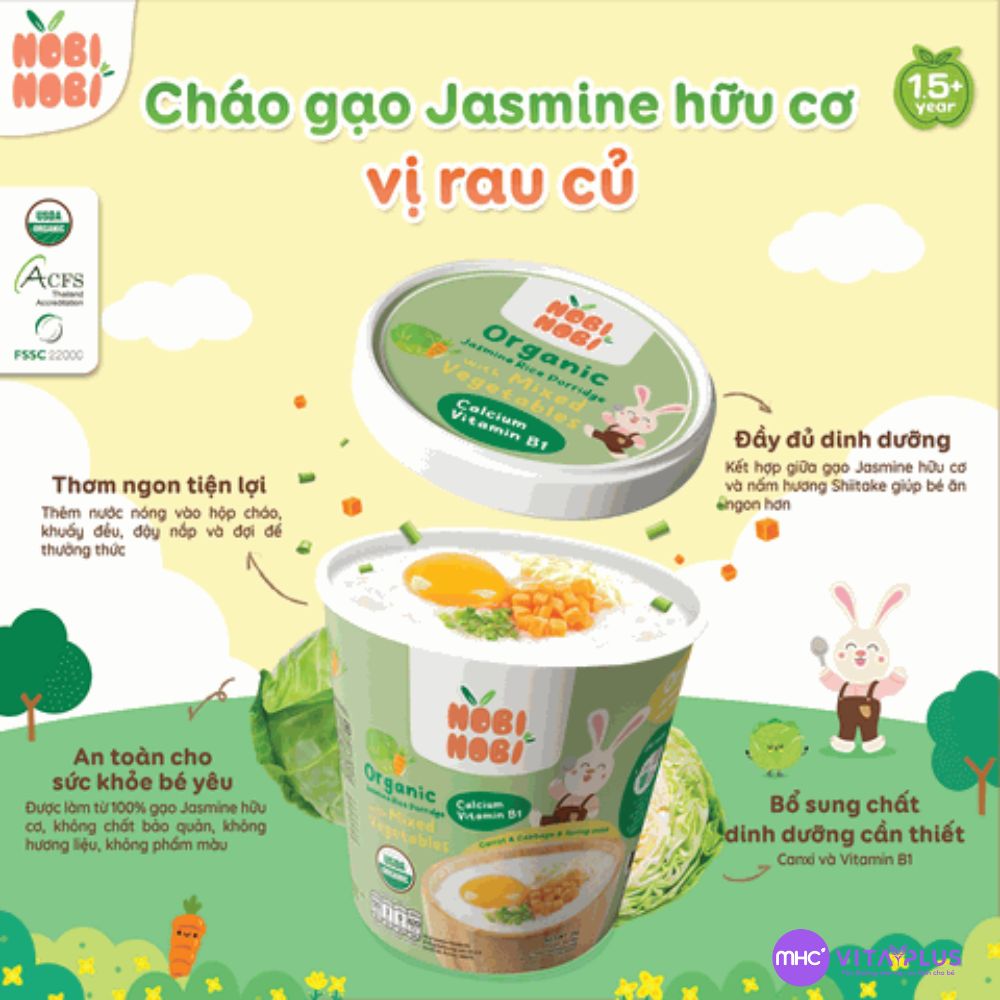 Thực phẩm bổ sung cháo gạo Jasmine hữu cơ Nobi Nobi vị rau củ 35g