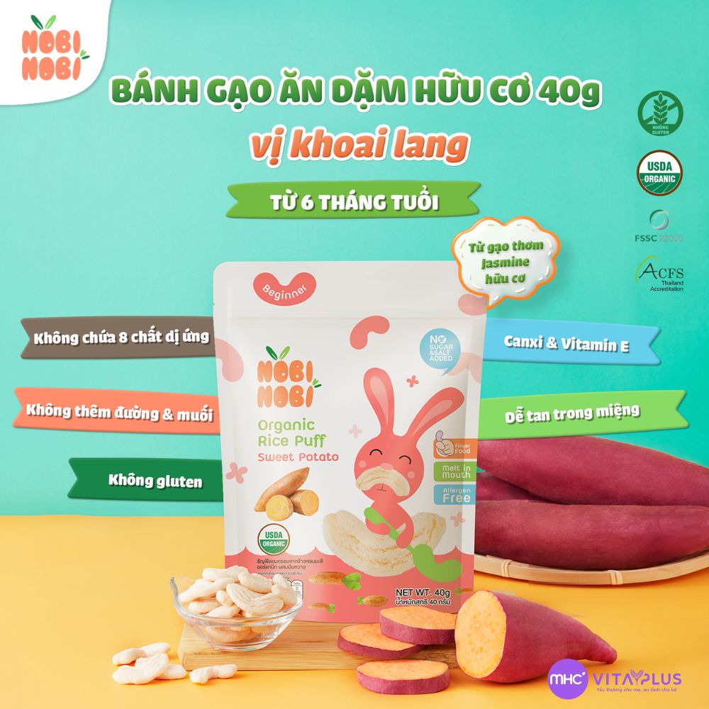 Thực phẩm bổ sung bánh gạo ăn dặm hữu cơ cho bé Nobi Nobi vị khoai lang 40g