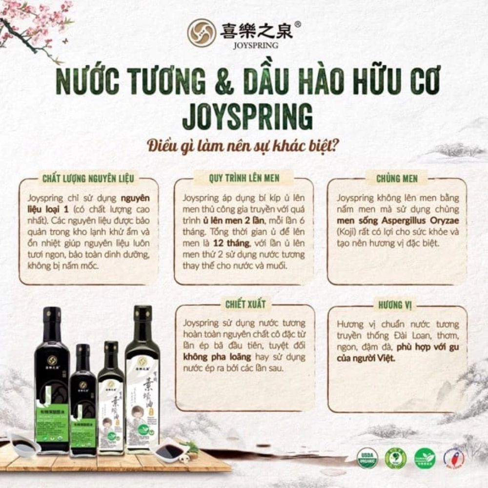Nước tương hữu cơ ít muối Joyspring 500ml