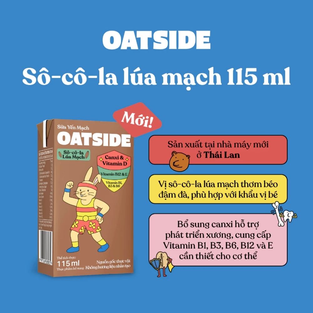 Sữa yến mạch vị sô -cô -la lúa mạch OATSIDE 115ml