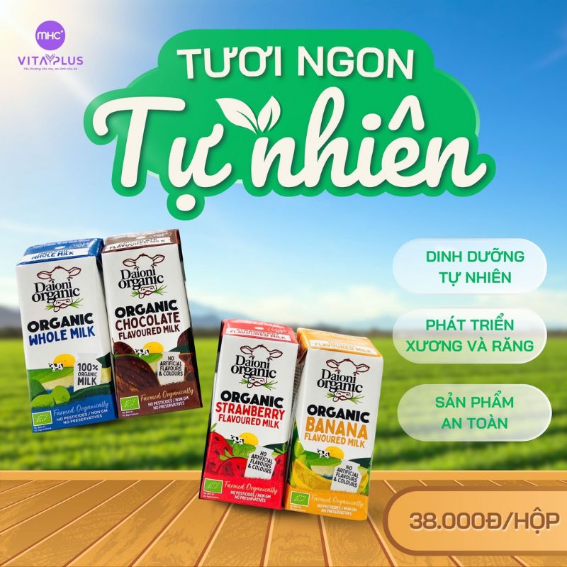 Sữa hữu cơ tách béo vị Dâu Daioni Organic 200ml