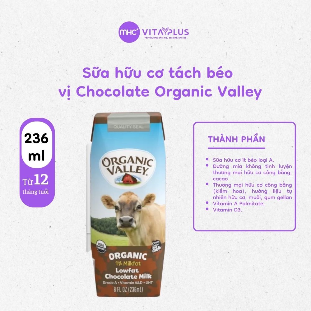 Sữa hữu cơ tách béo vị Chocolate Organic Valley 236 ml