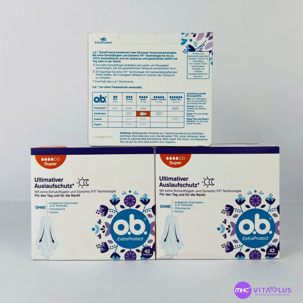 Tampons o.b. Extra Protect T Super 4 giọt có cánh chống tràn ngày và đêm, thấm hút tuyệt đỉnh 42st