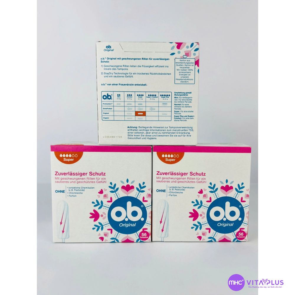 Tampons O.B Original Super 4 giọt mềm mịn thấm hút tốt, 56St