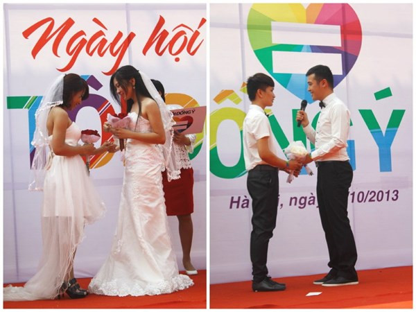 Hai cặp đôi đồng tính cử hành hôn lễ ấm áp tại Ngày hội Tôi Đồng Ý Hà Nội