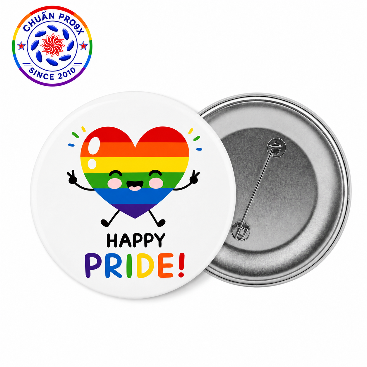 Huy hiệu LGBT Happy Pride 44mm ghim cài tròn dễ thương Chuẩn Pro9x