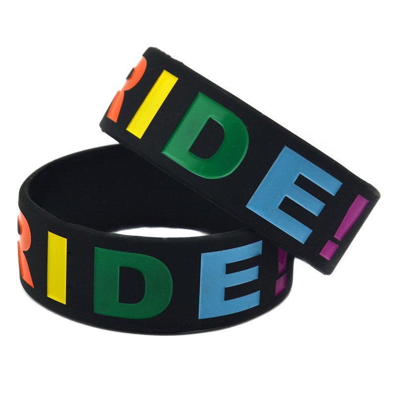Vòng Tay Cao Su LGBT PRIDE Chữ Nổi Nền Đen
