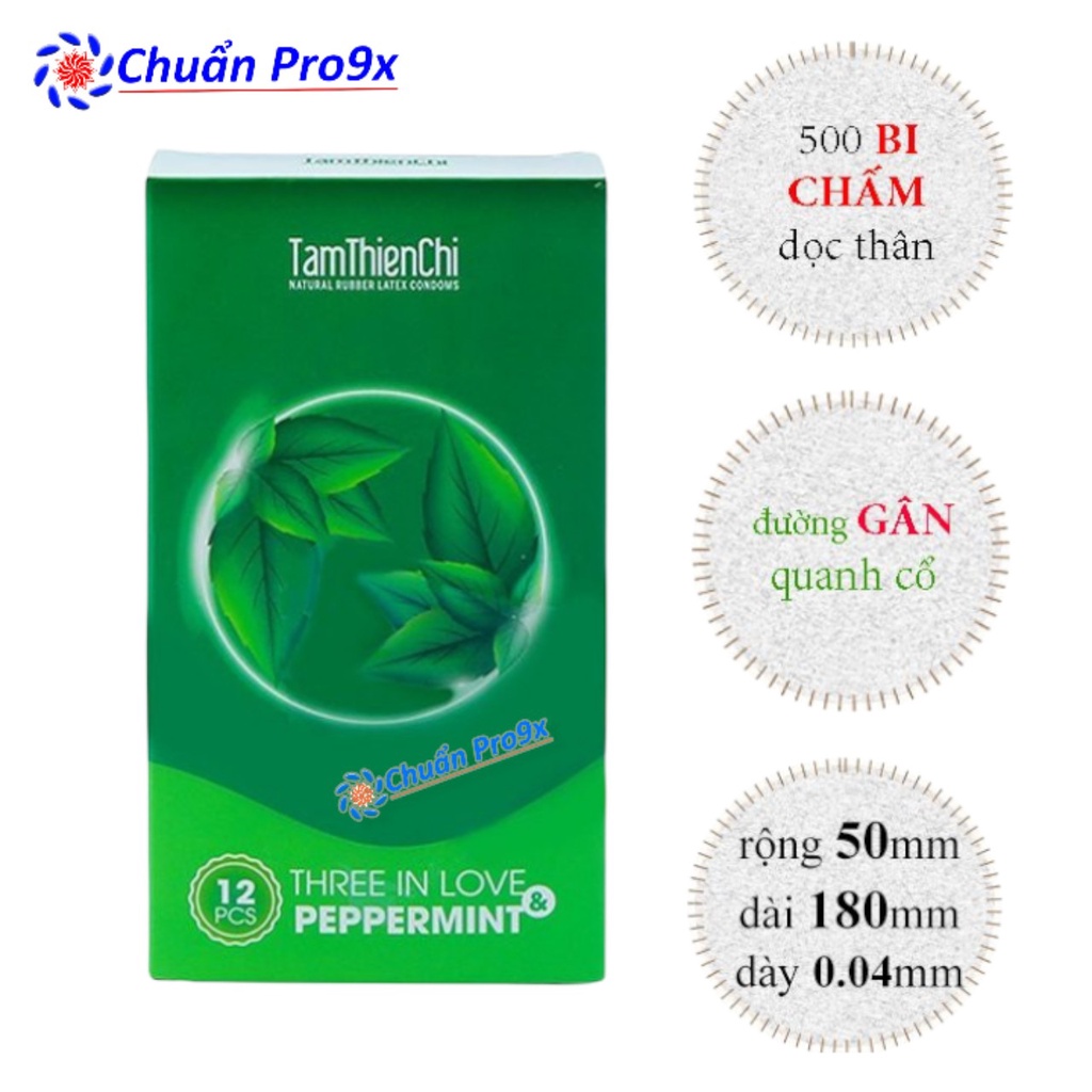 Bao cao su Tâm Thiện Chí Three In Love Peppermint hộp 12 cái chuanpro9x