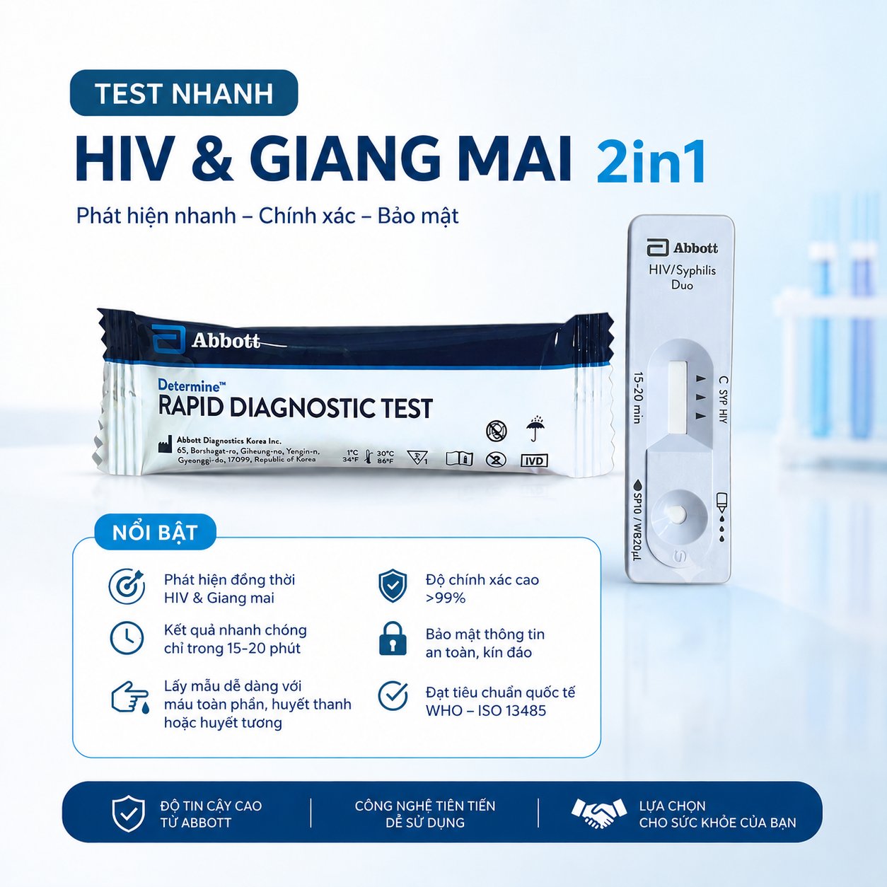 Bộ Test Combo HIV Và Giang Mai Abbott Bioline HIV/Syphilis Duo (2in1)