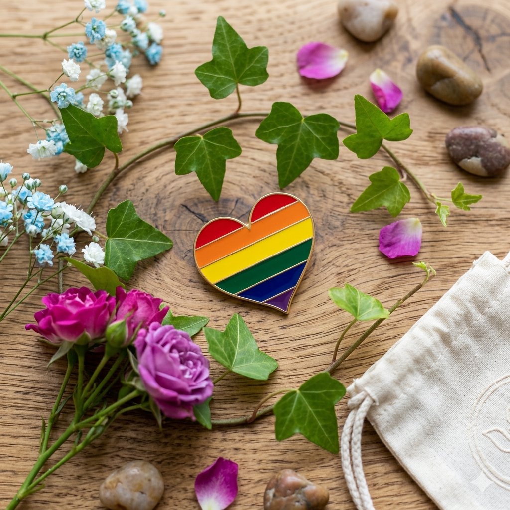 Ghim cài áo LGBT lục sắc cầu vồng trái tim K44235