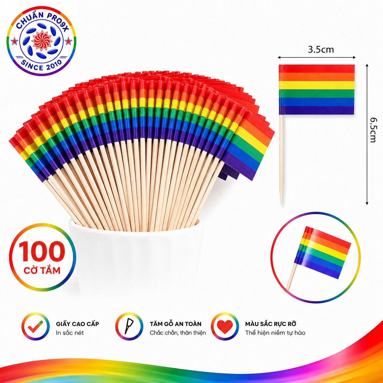 Cờ Tăm LGBT Cờ Cầu Vồng Pride Rainbow Flag Toothpick Mini LGBTQ+ Trang Trí Cupcake Cocktail Party 100 Cái